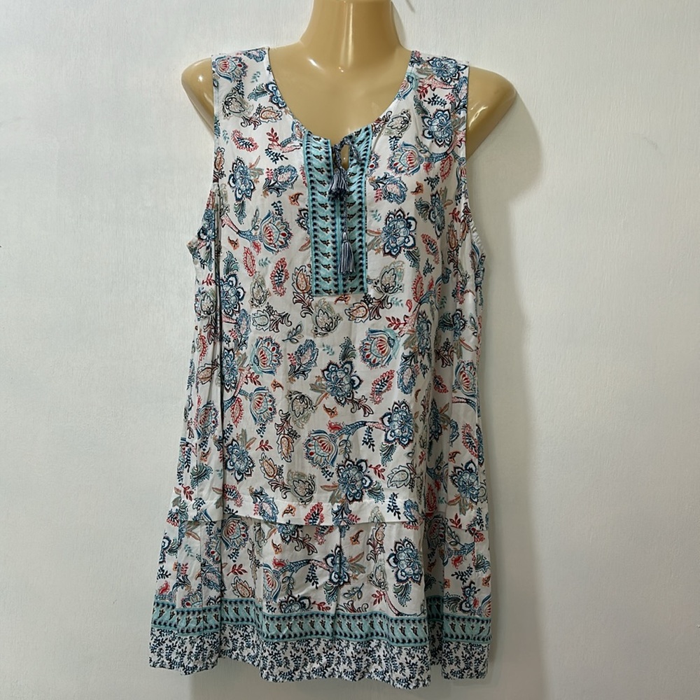 J.JII WOMENS SLEEVELESS TANK TOP PAISLEY FLORAL TASSEL TIE SIZE MEDIUM